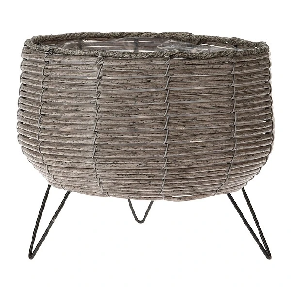KOOPMAN Taupe Basket Planter With Legs 23cm 1 KOOPMAN Taupe Basket Planter With Legs 23cm