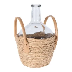 KOOPMAN Glass Vase In Seagrass Handled Basket 27cm