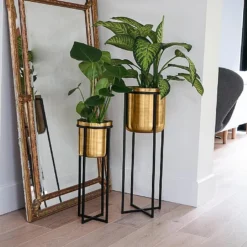 Ivyline Calla Pot Cover Stand Black & Antique Gold (Various Sizes) -Elho || Westland || KOOPMAN Sales IVCELLABLGO 3