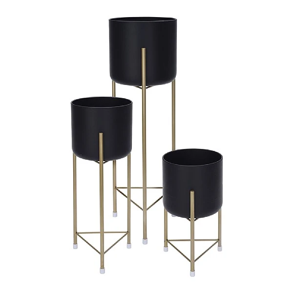 KOOPMAN Black & Gold Plant Pot Cover Stand (Various Sizes) 1 KOOPMAN Black & Gold Plant Pot Cover Stand (Various Sizes)